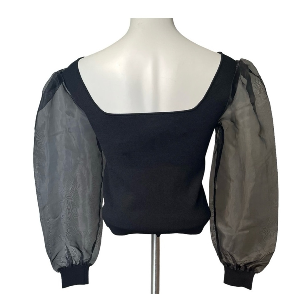House of Harlow 1960 Square Neck Sheer Puff Sleeve Knit Top, Sz S - Picture 8 of 12